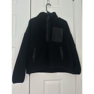 Anthropologie Wilo the Label Cozy Black Sherpa Deep Pile Fleece Pullover Snap S